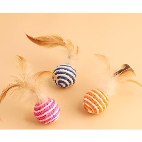 Feather Balls Cat Toys Brightly Colored Kitten Toy Accessories Pet Interactive Toy Ball Kitty Durable Scratching Sisal Cat Toy