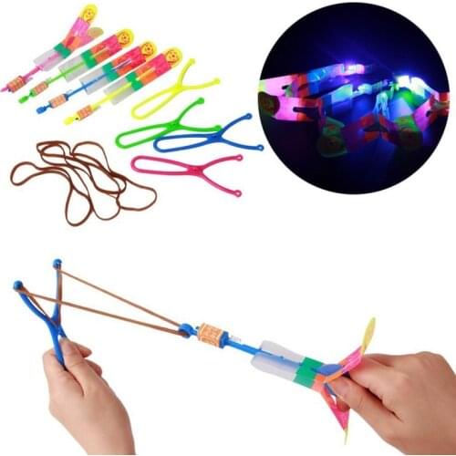 10pcs Luminous LED Slingshot light-up toy Catapult Kids Outdoor Gaming Toy blue light rocket arrows Luminous Flying rocket