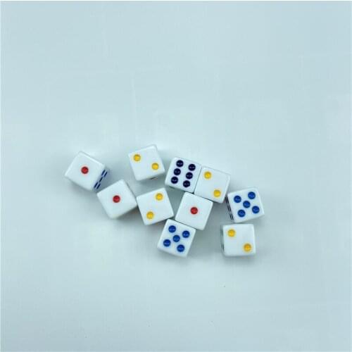 16mm 10pcs White 6 Color Points Dice Set Right Angle Square Corner Acrylic Vertical Angle D6 RPG Dice Teaching Boardgame