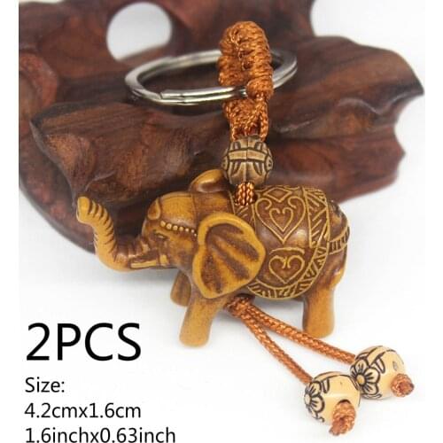 2Pcs 3D Elephant Lucky Carving Pendant Keychain Key Ring Chain Decor Gift