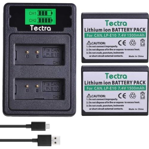 2PCS LP-E10 LP E10 LPE10 Digital Camera Battery for Canon 1100D 1200D 1300D Rebel T3 T5 KISS X50 X70+LCD USB Type C Charger