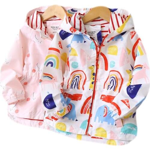 2021 Spring Kids Clothes Boys Jackets Children Hooded Zipper Windbreaker Coat Baby Fashion Print Coat Infant Outerwear For Girls