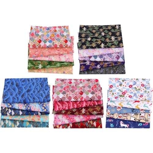 5PCS/Pack 20x25cm Vintage Japanese Style Floral Golden Stamping Printed Cotton Fabric Assorted DIY Handicraft Patchwork