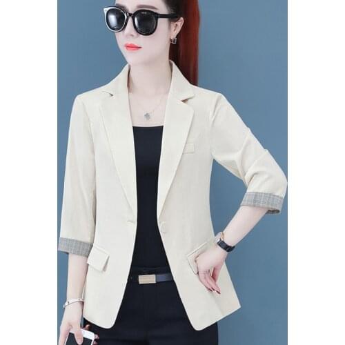 #5238 Black Pink Green Beige Short Blazer Women Single Button Casual Slim Office Blazer Coat Female Thin Office Lady Suit Jacket