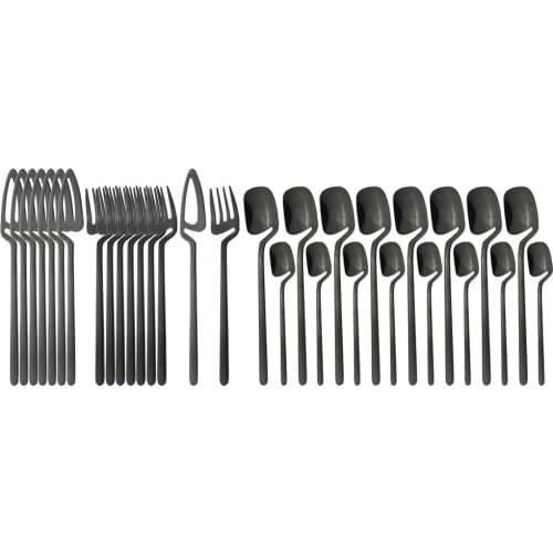 8Set/32Pcs Black Cutlery Set Knives Fork Coffee Spoon Tableware Set 18/10 Stainless Steel Dinnerware Bar Flatware Silverware Set