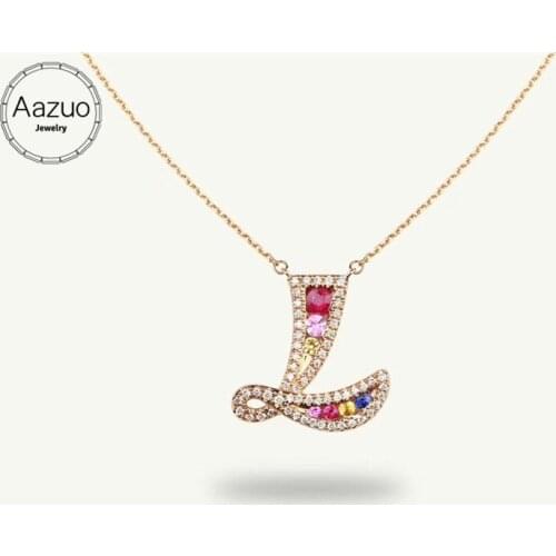 Aazuo 18K Rose Gold Natural Colour Gemstone Real Diamond Original Lucky Initial Letter Free Pendent Necklace gifted for Women