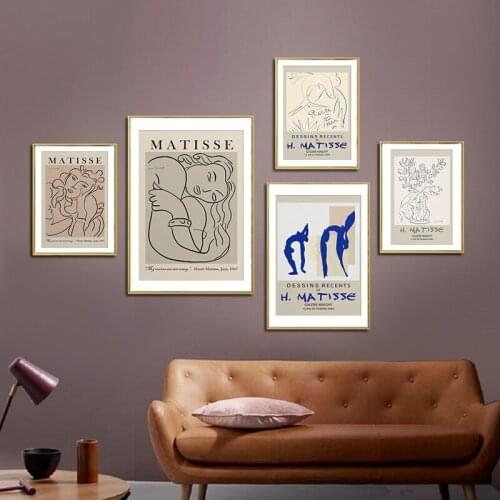 Abstract Henri Matisse Exhibition Poster Wall Art Canvas Painting Print Nude Female Line Drawing Beige Picture Living Room Decor