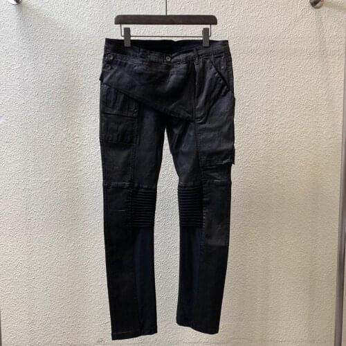 Owen Seak Men Oil wax Denim Jeans Classic Gothic Mens Clothing Coated Summer Straight Hip Hop Women Solid Jeans Pants Size XL