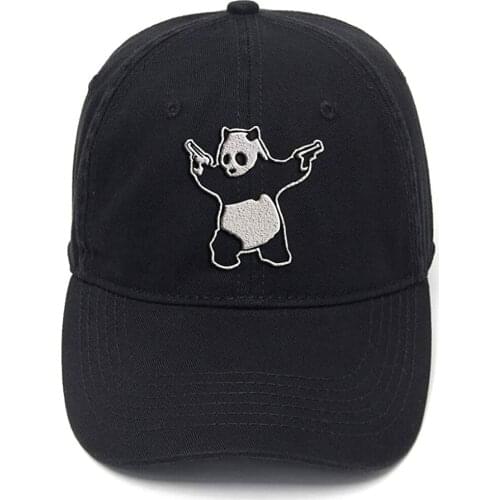 Lyprerazy Panda with Gun Washed Cotton Adjustable Men Women Unisex Hip Hop Cool Flock Printing Baseball Cap