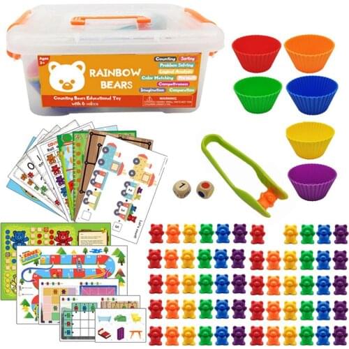 Montessori Rainbow Counting Bears Color Sorting Toys Kit Learning Math Educational Toys for Kids Homeschool Preschool Supplies