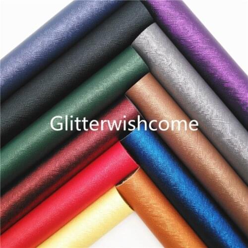 Glitterwishcome 21X29CM A4 Size Metallic Small Cross Embossed Synthetic Leather with Soft Felt Backing for Bows, GM969A
