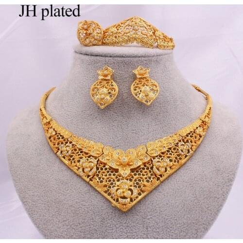 Jewelry sets Dubai Luxury gold color for women Necklace earrings ring bracelet Indian African wedding Jewelry set Wholesale