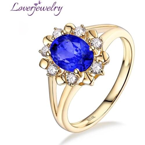 LOVERJEWELRY Rings For Women 1.16ct Natural Tanzanite кольца Pure 14KT Yellow Gold Wedding Ring Diamonds Fine Jewelry ringen