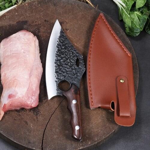 Handmade Forged Fishing Filleting Knife Hammer-grain Blade Colorwood Handle Slaughtering Knife 50Cr15MoV Steel Sharp Cleaver