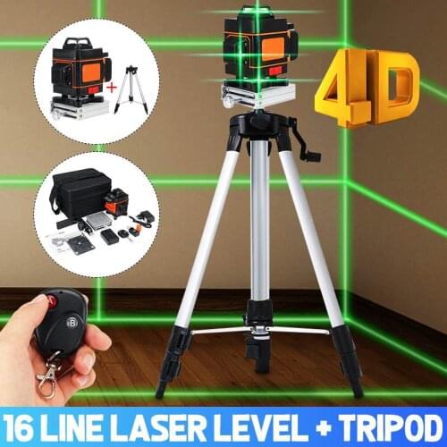 16 Lines Laser Level 4D Green Light Auto Self Leveling 360° Rotary Measure LED Display Horizontal Vertical Cross Remote Control