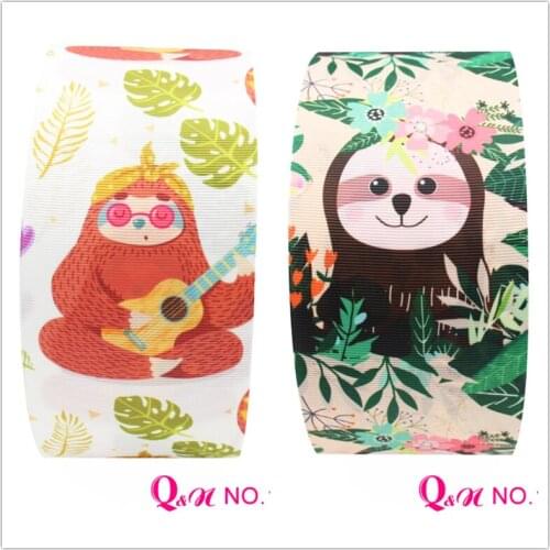 Ribbon 50yards Sloth Folivora printed grosgrain FOE Ribbon Accessory hairbow headwear Christmas Halloween decoration DIY