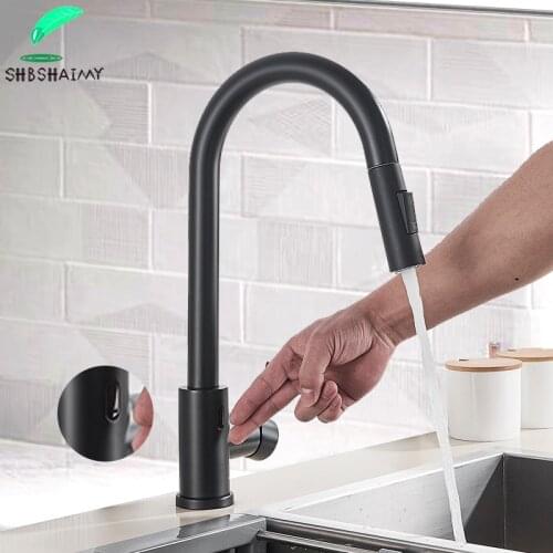 Brushed Gold Sensor Kitchen Faucets Gold Pull Out Smart Touch Kitchen Tap Hot Cold Mixer Taps Rotation Sensor Water Mixer Tap