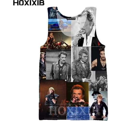HOXIXIB Johnny Hallyday Vest Men Tank Tops 3D Print Pop Musician Women French Elvis Undershirt Rock Sport Unisex Beach Clothing