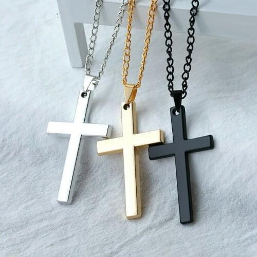 Fashion Stainless Steel Cross Gold Silver Color Necklace for Women Men Vintage Chain Crystal Pendant Long Necklaces Jewelry New