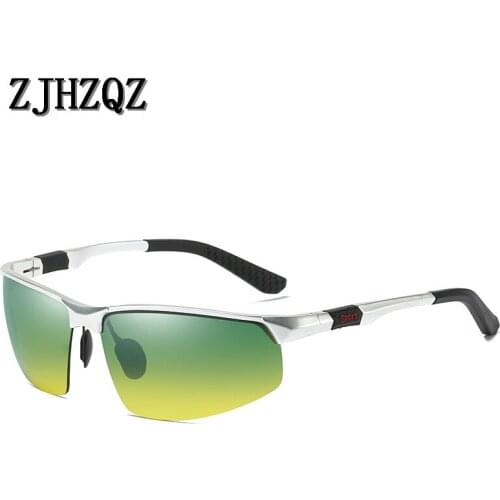 Fashion Aluminium Magnesium Frame Polarized Day And Night Vision Sunglasses Mens Driving Fishing Sunglasses Green Yellow Lens