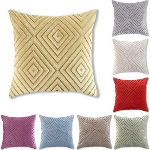 Solid Color Red Gray Purple Yellow Blue Striped Cushion Case Short Plush Sofa Throw Pillow Cover Home Bedroom Chair Seat Decor