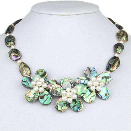 New Blue Green Freshwater Pearl Necklace Abalone Shell Handcraft Flower Classic Fine Jewelry For Women Gift Necklace Accessories