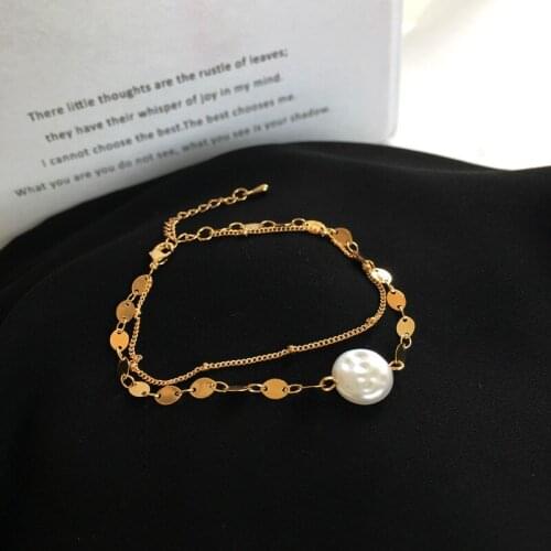 Sequins Women Bracelet Artificial Pearl Bracelets Fashion Round Couples Jewelry Hand Made Gold Color Classic Alloy Bransoletka