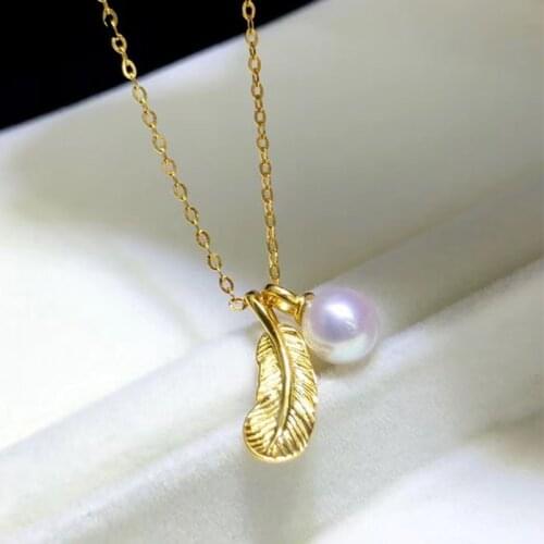 YIKALAISI 925 Sterling Silver Pendants Jewelry For Women 6-7mm Round Natural Freshwater Pearl Leaf Pendants Necklaces Wholesale