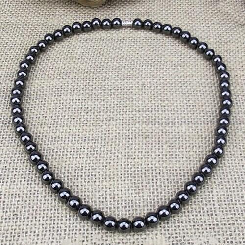 Simple 6mm Natural Hematite Gallstone Round Beads Necklace Healthy Jewelry Accessories