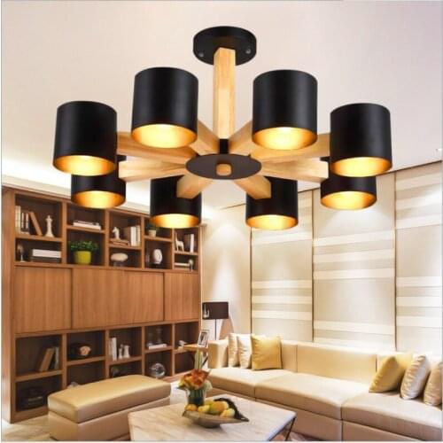 Nordic modern wrought iron solid wood E27 chandelier for bedroom kitchen living room bedroom restaurant personality MJ1116