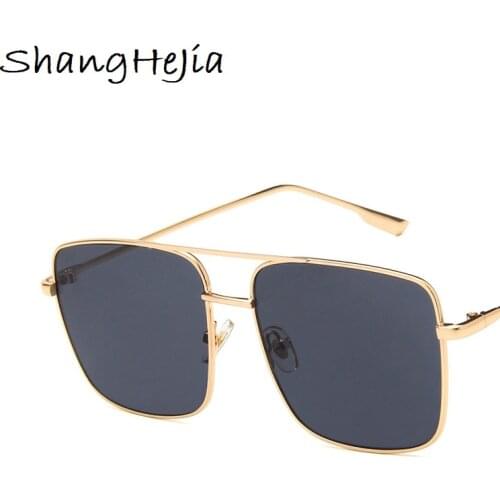New Square frame vintage sunglasses Women Oversized Big Size Sun Glasses for Men Female Shades Gold UV400 Eyewear