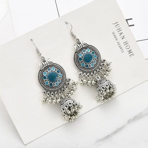 Vintage Gypsy Long Birdcage Drop Earrings Boho Silver Color Multilayer Flower Tassel Earrings for Women Exaggerated Jewelry