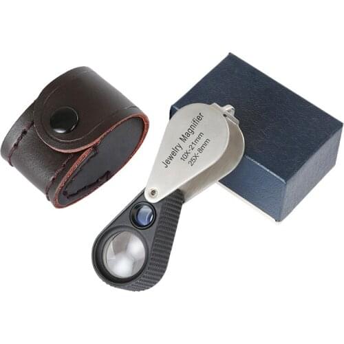 Jeweler Magnifier 10X and 25X Magnification Jewelers Loupes Portable Foldable for Inspecting Diamonds Gemstones Watches
