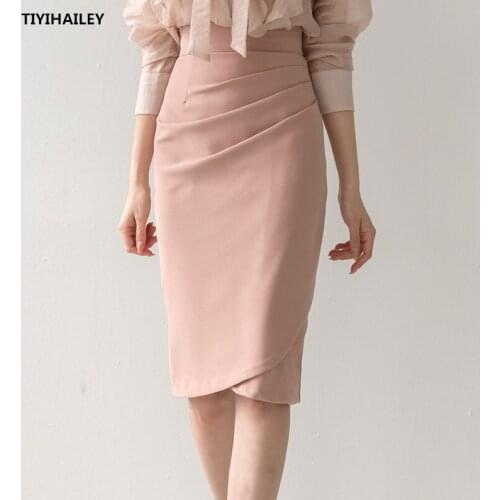 TIYIHAILEY Free Shipping Fashion Elegant Long Knee Length Women Summer And Spring S-2XL High Waist Pink Formal OL Slim Hip Skirt