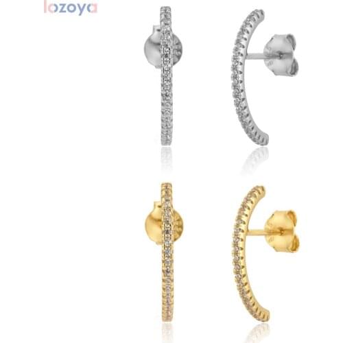 LOZOYA 925 Sterling Silver Gold Line Rock Punk Stud Earring Women Fashion Crystal Piercing Clips 2020 Wedding Jewelry Shinny