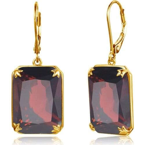 18K Gold 925 Sterling Silver Earrings Birthstone Garnet Engagement Anniversary Wedding Square Jewelry For Women