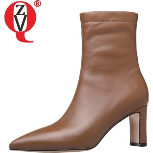 ZVQ Women winter New Style sheepskin Leisure short boots Mature soft Side zipper Pointed Toe Solid color Concise office lady