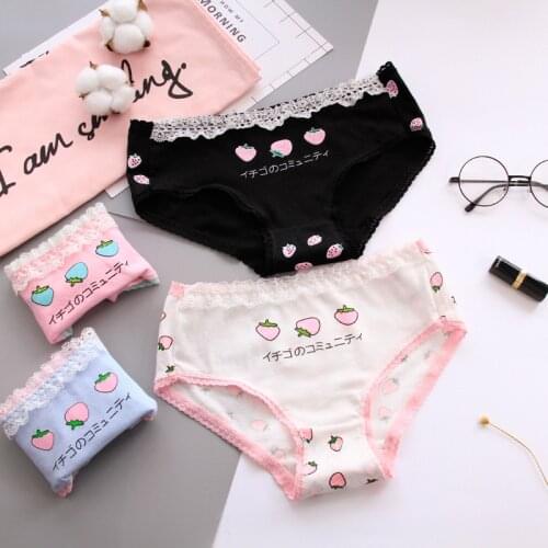 Girl Women Sexy Cute Kawaii Japanese Strawberry Underwear Pure Cotton Pastel Knickers Fairy Lolita Cosplay