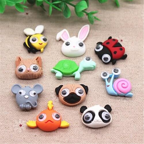 10pcs Resin New Cute Various Animals with Movable Eye Flatback Cabochon Charm DIY Phone/Craft Decoration Accessories