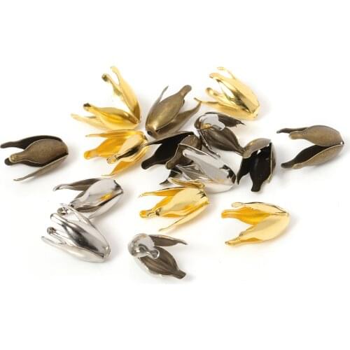 100pcs/lot 13mm Gold Flowers Filigree Petal Beads Caps Bulk End Spacer Charms Bead Cap for DIY Jewelry Making Accessories