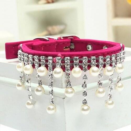 200Pcs/Lot Fashion Bling Diamond Flocking Chain Hoist Pearl Dog Collar Pet Supplies Dog Necklace