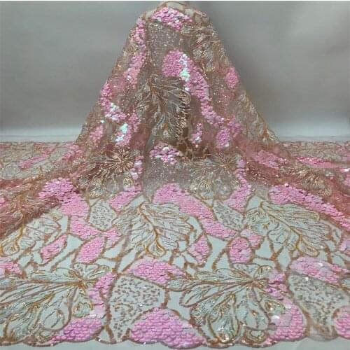 2021 Pink High Quality African Lace Fabric Organza French Net Embroidery 3d Sequins Tulle Lace Fabric For Nigerian Party Dress