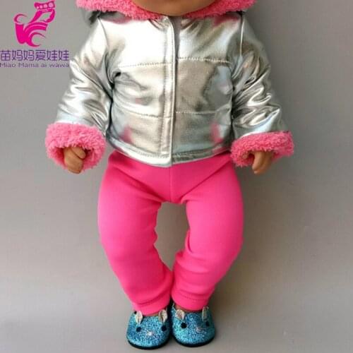 43cm Baby Doll Clothes silver fur hood 18 Inch girl Doll clothes jacket leggings Girl Christmas Gift