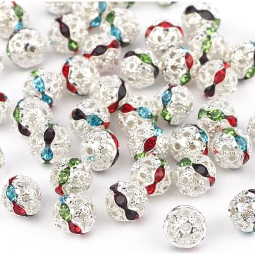 50pcs/lot 6mm 8mm Metal Plated Crystal Rhinestone Ball Loose Spacer Beads For Jewelry Making Diy Bracelet Necklace Accessories