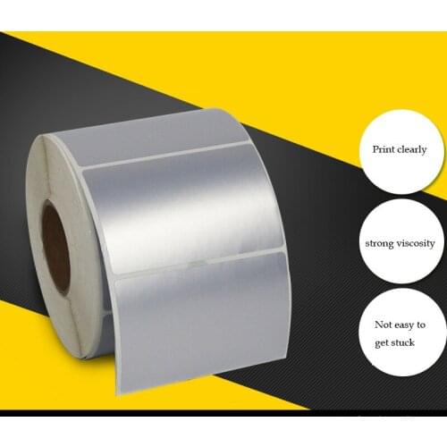 80x50mm 1000pcs/Roll Silver Label Paper Waterproof And Oil Cant Tear Stickers Barcode Printing
