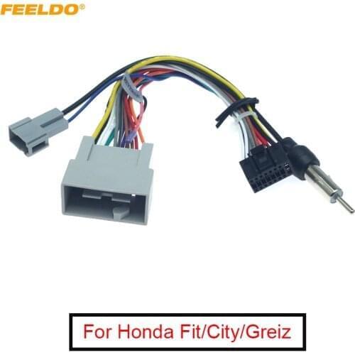 FEELDO Car Media Player Navi Radio Wire Harness For Honda Fit City Greiz Audio Power Cable Adapter #FD3413