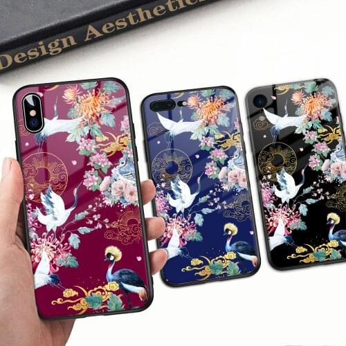 Auspicious patterns Glass Phone Case For iphone 11 12 Pro Max X XR XS Max 8 7 6 6s plus Tempered Glass Hard Back Cover