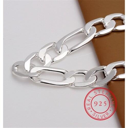 New 925 Sterling Silver Bracelet 12mm Wide Mens Chain 21cm Mens Womens High Quality Jewelry