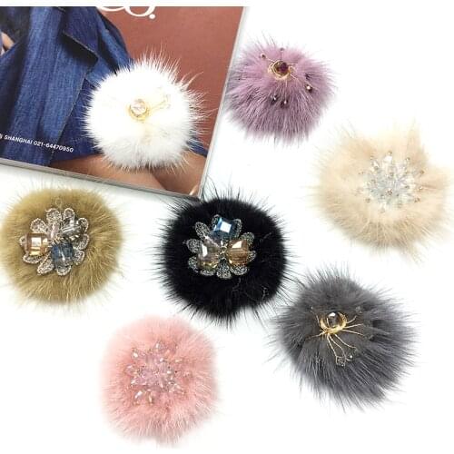 Beaded mink Hair ornament flower applique bag snow boots beads fur patch diy decorative accessories down jacket patch stickers