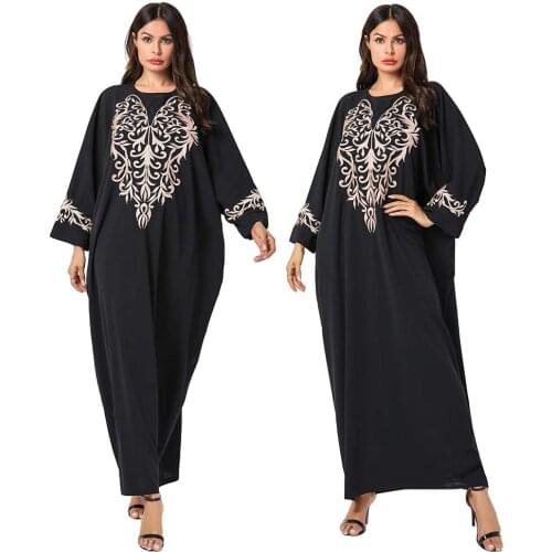 Ethnic Embroidery Kaftan Maxi Dress Vintage Women Muslim Abaya Long Robe Gown Arab Islamic Clothing Loose Oversized Plus Size